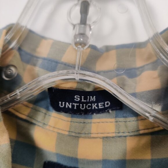 J. Crew Flex Washed Men's Button Down Plaid Shirt Yellow Blue Size Large Cotton - Picture 3 of 10